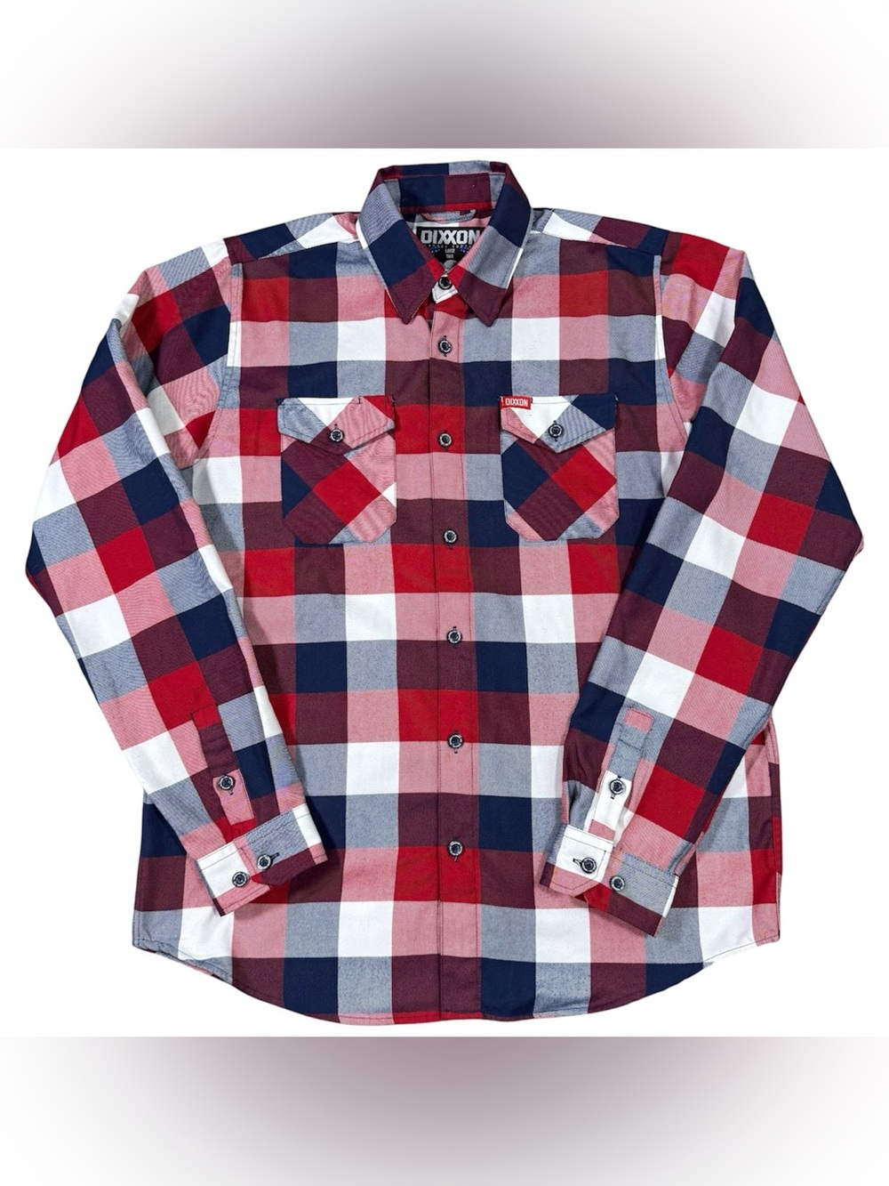 Dixxon The Banner Flannel USA Men's Large Tall Plaid Red, Blue & White Button LT